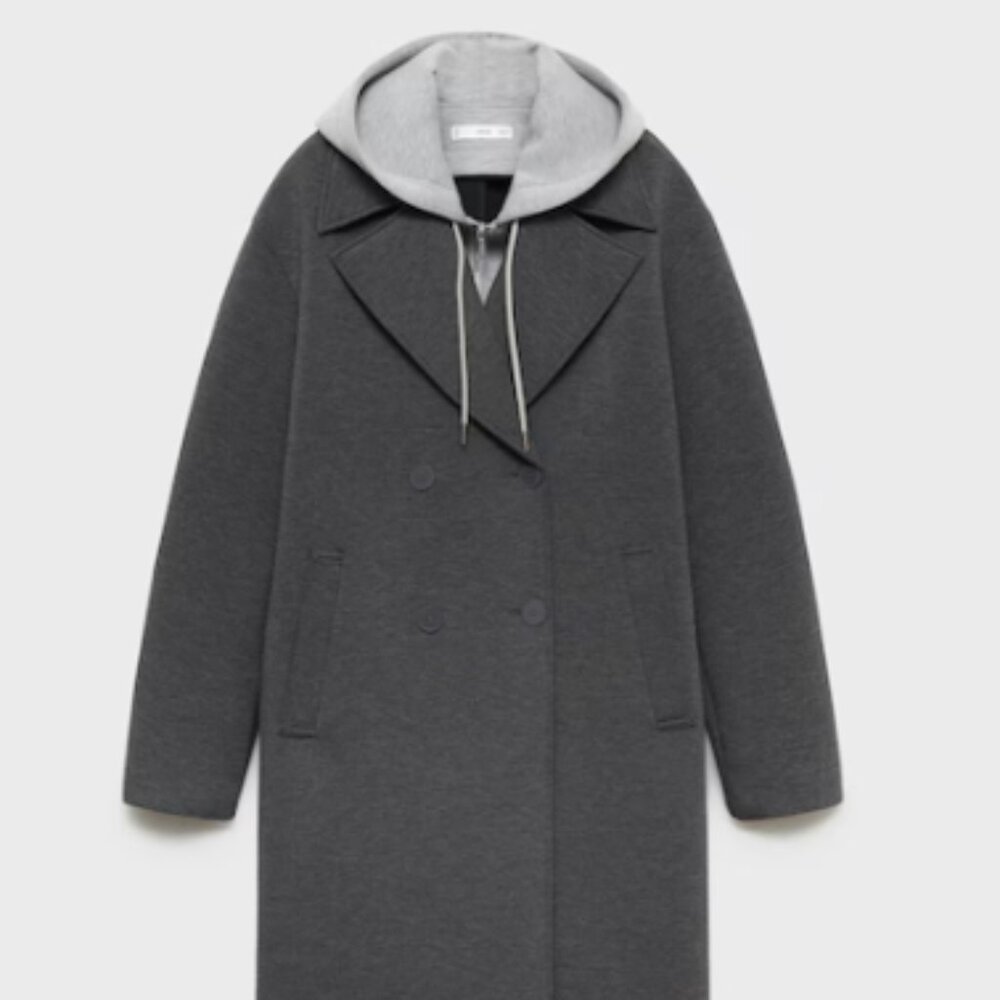 NWOT Charcoal Double-Breasted Coat with Hood - size small